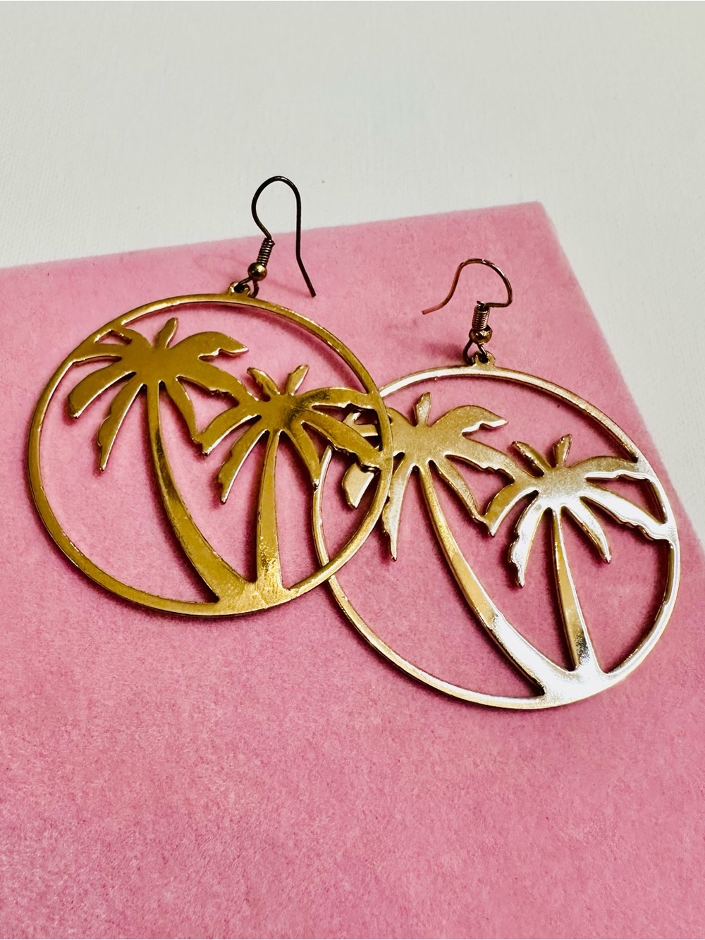 Gold Tone Palm Tree Hoop Earrings - Picture 2 of 2